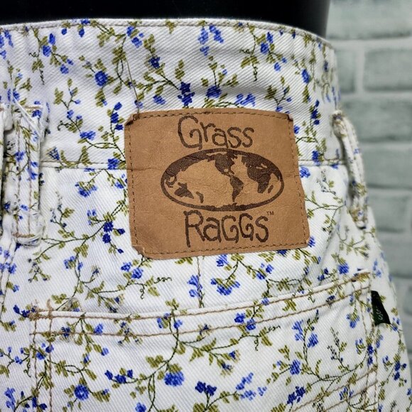 Vintage 90s Grass Raggs Ditsy Floral Print Denim Hi Paper Bag Waist Jeans Shorts - Picture 8 of 10